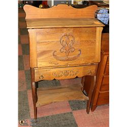 VINTAGE OAK CARVED WRITING DESK 27 X 12 X 46