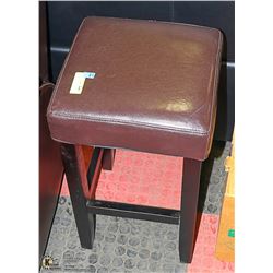 DARK WOOD STOOL WITH LEATHER PADDED