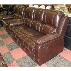 NEW BROWN LEATHERETTE RECLINING SOFA WITH LOVESEAT