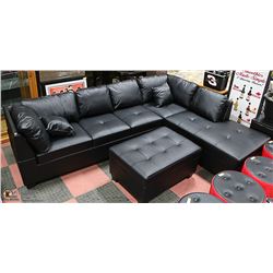 NEW BLACK LEATHERETTE CHAISE LOUNGE SECTIONAL WITH