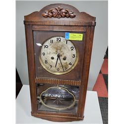 ANTIQUE WORKING WALL CLOCK PENDULUM & KEY IN