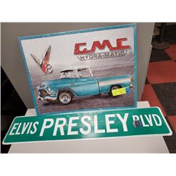 ELVIS PRESLEY BLVD SIGN & GMC HYDRA-MATIC V8 SIGN