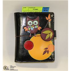 OWLS ON FRUIT TREE BLACK SHAG WEAR LADYS WALLET