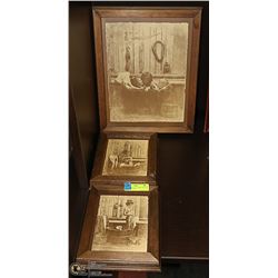 SET OF 3 WOODEN FRAMED BATH & SAUNA PICTURES