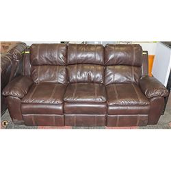 BROWN LEATHERETTE RECLINING SOFA WITH CONSOLE