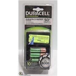 PACK OF DURACELL RECHARGEABLE BATTERIES W/ CHARGER