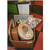 Image 1 : BOX OF ASSORTED PICTURE FRAMES, WICKER BASKET AND