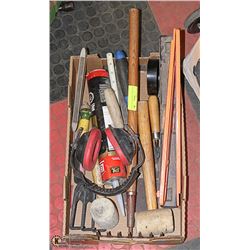 BOX OF MISC LANDSCAPING TOOLS