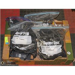 BOX FULL OF VARIOUS CHARGERS AND ADAPTERS