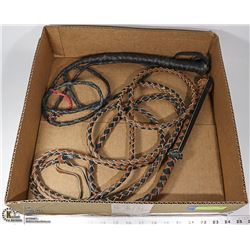 TWO LEATHER  BULLWHIPS.