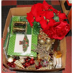 LARGE BOX OF CHRISTMAS ITEMS INCL. TREE