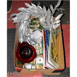 BOX W/NEW CHRISTMAS SUPPLIES INCL. SILVER