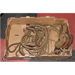 ANTIQUE WOOD BLOCK AND TACKLE WITH