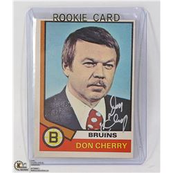AUTOGRAPHED DON CHERRY 1974 OPC ROOKIE CARD BRUINS