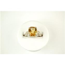 ANTIQUE 14k WHITE GOLD RING w GOLDEN TOPAZ #1304096