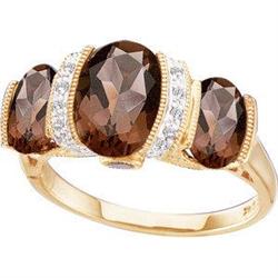  14K GOLD RING SMOKEY QUARTZ w DIAMONDS #1304104