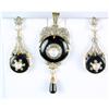 Image 1 : ANTIQUE  EARRINGS PENDANT BLACK ONYX PEARL #1304534