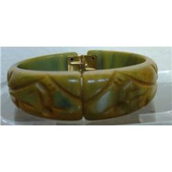 Bakelite Marbled Green Carved Bracelet #1322160