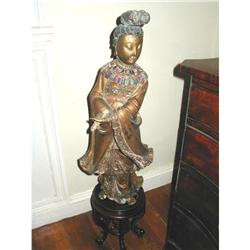 19th C. JAPANESE CARVED/PAINTED WOOD KUAN YIN #1322228