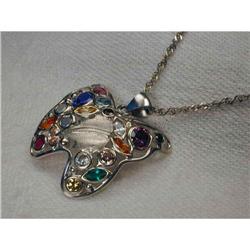 Stunning 14K WG Gold Multigem Butterfly Pendant#1322314