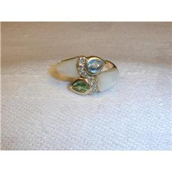 Estate 14K YG Diamond Peridot Blue Topaz Ring #1322316