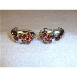 Estate 14K WG Gold Garnet Floral Heart Earrings#1322319