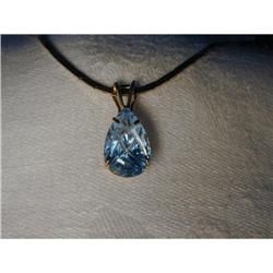 Estate 14K YG Gold Etched Blue Topaz Pendant #1322331