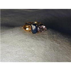 Rare 14K Amethyst Citrine Sapphire 3-Stone Ring#1322336