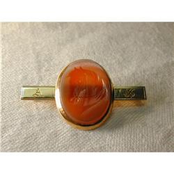 14K Carved Carnelian Horse Equestrian Bar Pin #1322338