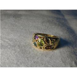 Estate 14K YG Amethyst Topaz Peridot Ring Band #1322341