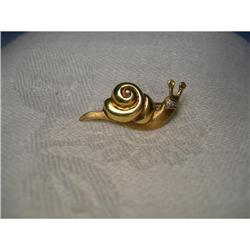 Rare Estate 14K YG Gold Diamond Snail Brooch #1322351