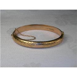 Antique Estate 14K Pink Rose Gold Etched Bangle#1322357