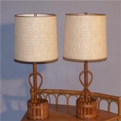 vintage rattan lamps, pair -modern, mid-century#1336680