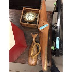 Wooden Prop, Wooden Whale and a Water Balanced Compass