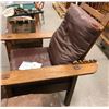 Image 2 : Antique wood and leather recliner with stitched Ottoman