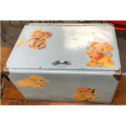 AntiqueMetal Kids Toy Box with toys inside