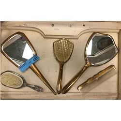 Retro 2 Hand mirrors, 2 Hair Brushes and 1 comb Set