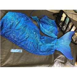 Mermaid Costume with blue top, blue skirt and blue fin (also has beads)