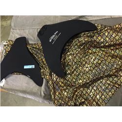 Golden mermaid costumes with 2 black fins