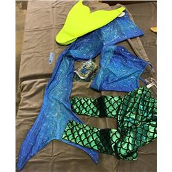 Complete blue, green and yellow mermaid costumes