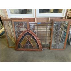 5 Leaded Glass Windows and 1 glass Massage Sign