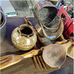 Copper Jug with Large Wooden Cutlery