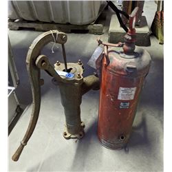 vintage fire extinguisher and vintage fire pump