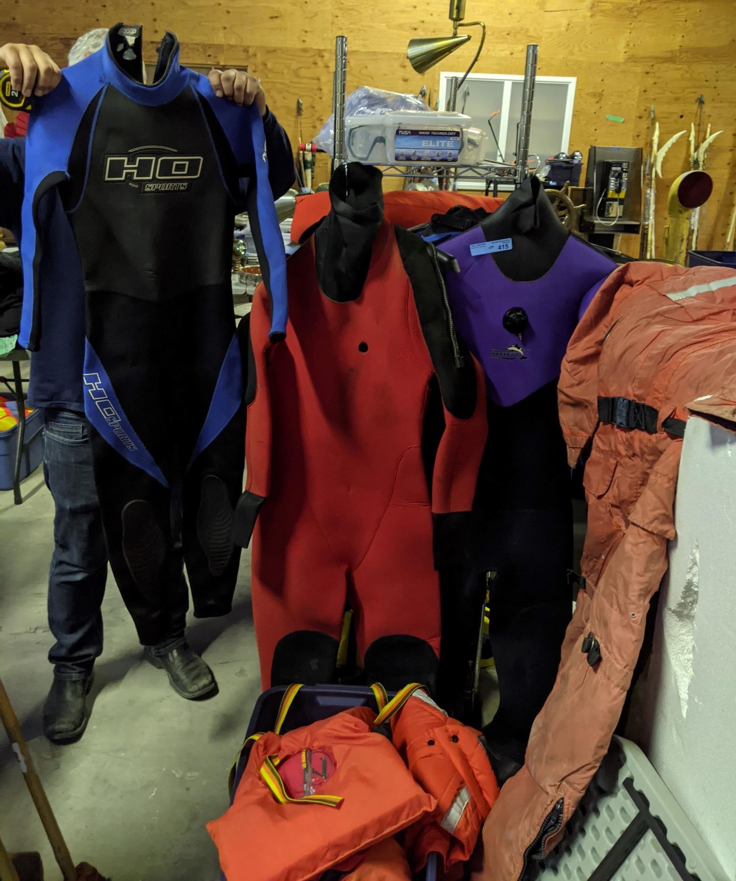 suba suits, floatation devices, wet suits