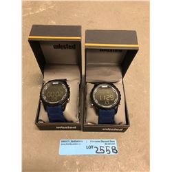 2 unlisted (kenneth cole) digital watches with blue rubber strap