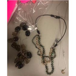 2 beaded necklaces and 1 necklace with crescent moon pendant