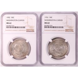 Lot of (2) 1952 Washington-Carver Commemorative Half Dollar Coins NGC MS62