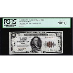 1929 $100 Washington, IN CH# 2043 National Note PCGS About New 50PPQ Low Serial #