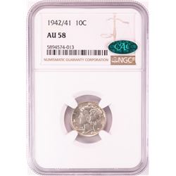 1942/41 Mercury Dime Coin NGC AU58 CAC