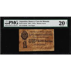 1864 Argentina Banco y Casa de Moneda Un Peso Pick# S441b Note PMG Very Fine 20 NET